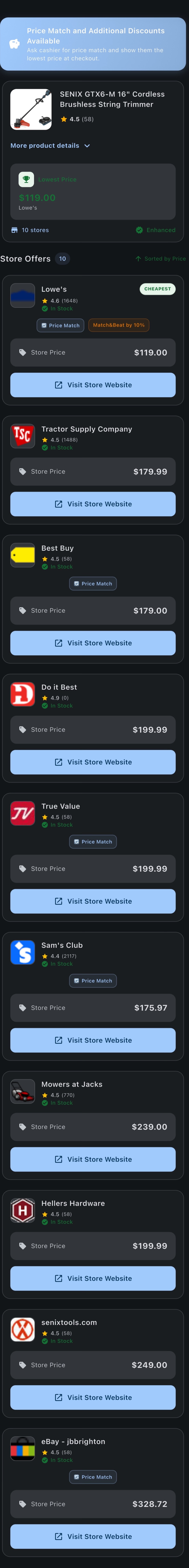 Price Match Paradise app — barcode scanner and price match screen